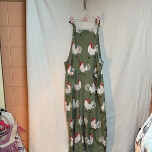 Green Rooster Print Jumpsuit